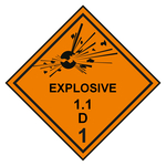 Gefahrzettel, Gefahrgutaufkleber Klasse 1.1 D Explosive Stoffe mit Zusatztext EXPLOSIVE und durchgehender Kontrastlinie in verschiedenen Größen und Materialien
