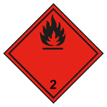 Gefahrzettel, Gefahrgutaufkleber Klasse 2.1 Entzündbare Gase, Flamme Schwarz mit durchgehender Kontrastlinie, Folie, 100 x 100 mm, 500 Stück/Rolle