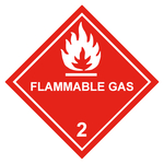 Gefahrzettel, Gefahrgutaufkleber Klasse 2.1 Entz&uuml;ndbare Gase mit Zusatztext FLAMMABLE GAS, Flamme Wei&szlig;, Folie, 150 x 150 mm, Einzeletikett