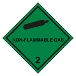 Gefahrzettel, Gefahrgutaufkleber Klasse 2.2 Nicht entz&uuml;ndbare, nicht giftige Gase mit Zusatztext NON-FLAMMABLE GAS, Gasflasche Schwarz mit gestrichelter Kontrastlinie, Folie, 150 x 150 mm, Einzeletikett