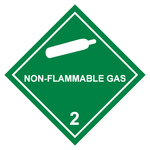 Gefahrzettel, Gefahrgutaufkleber Klasse 2.2 Nicht entzündbare, nicht giftige Gase mit Zusatztext NON-FLAMMABLE GAS, Gasflasche Weiß, in verschiedenen Größen und Materialien