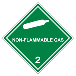 Gefahrzettel, Gefahrgutaufkleber Klasse 2.2 Nicht entzündbare, nicht giftige Gase mit Zusatztext NON-FLAMMABLE GAS, Gasflasche Weiß mit durchgehender Kontrastlinie in verschiedenen Größen und Materialien