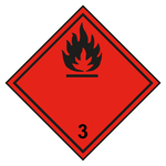 Gefahrzettel, Gefahrgutaufkleber Klasse 3 Entzündbare, flüssige Stoffe, Flamme Schwarz mit durchgehender Kontrastlinie, Folie, 100 x 100 mm, 500 Stück/Rolle