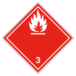 Gefahrzettel, Gefahrgutaufkleber Klasse 3 Entzündbare, flüssige Stoffe, Flamme Weiß mit durchgehender Kontrastlinie in verschiedenen Größen und Materialien