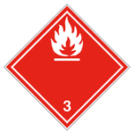 Gefahrzettel, Gefahrgutaufkleber Klasse 3 Entzündbare, flüssige Stoffe, Flamme Weiß mit durchgehender Kontrastlinie, Folie, 100 x 100 mm, 500 Stück/Rolle