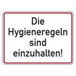 Hinweisschild Verhaltensregeln "Die Hygieneregeln sind einzuhalten!", Folie, 200 x 150 mm, Einzeletikett