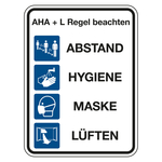 Hinweisschild Verhaltensregeln "AHA + L Regel beachten", Kunststoff, 300 x 400 mm, Einzelschild