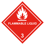 Gefahrzettel, Gefahrgutaufkleber Klasse 3 Entzündbare, flüssige Stoffe mit Zusatztext FLAMMABLE LIQUID, Flamme Weiß, in verschiedenen Größen und Materialien