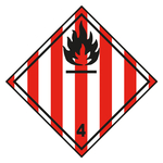 Gefahrzettel, Gefahrgutaufkleber Klasse 4.1 Entzündbare feste Stoffe, Flamme Schwarz mit durchgehender Kontrastlinie, Folie, 100 x 100 mm, 100 Stück/Rolle