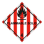 Gefahrzettel, Gefahrgutaufkleber Klasse 4.1 Entzündbare feste Stoffe mit Zusatztext FLAMMABLE SOLID, Flamme Schwarz, Folie, 20 x 20 mm, 20 Stück/Bogen