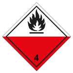 Gefahrzettel, Gefahrgutaufkleber Klasse 4.2 Selbstentz&uuml;ndliche Stoffe, Flamme Schwarz, Folie, 20 x 20 mm, 20 St&uuml;ck/Bogen
