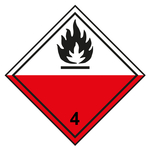 Gefahrzettel, Gefahrgutaufkleber Klasse 4.2 Selbstentzündliche Stoffe, Flamme Schwarz mit durchgehender Kontrastlinie in verschiedenen Größen und Materialien