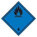 Gefahrzettel, Gefahrgutaufkleber Klasse 4.3 Stoffe, die mit Wasser entzündliche Gase bilden, Flamme Schwarz mit durchgehender Kontrastlinie in verschiedenen Größen und Materialien