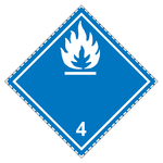 Gefahrzettel, Gefahrgutaufkleber Klasse 4.3 Stoffe, die mit Wasser entz&uuml;ndliche Gase bilden, Flamme Wei&szlig; mit gestrichelter Kontrastlinie, Folie, 100 x 100 mm, 100 St&uuml;ck/Rolle