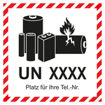 Aufkleber Lithium Batterie mit Eindruck UN-Nummer und Telefonnummer, Folie, 100 x 100 mm, 500 St&uuml;ck/Rolle