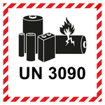 Aufkleber Lithium Batterie mit UN 3090, Folie, 100 x 100 mm, 100 Stück/Rolle