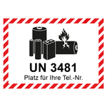 Aufkleber Lithium Batterie mit UN-Nummer UN 3481 und Eindruck Telefonnummer, Folie, 100 x 70 mm, 500 Stück/Rolle