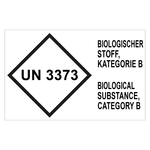 Gefahrzettel, Ansteckungsgefährliche Stoffe, mit UN 3373, BIOLOGISCHER STOFF, KATEGORIE B / BIOLOGICAL SUBSTANCE, CATEGORY B (Deutsch/Englisch), in verschiedenen Größen und Materialien