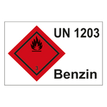 Gefahrzettel, Kombi-Aufkleber, Gefahrgutaufkleber Klasse 3 Entzündbare, flüssige Stoffe, UN 1203, Benzin, Folie, 120 x 80 mm, 1 Stück