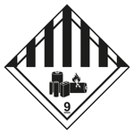 Gefahrzettel, Gefahrgutaufkleber Klasse 9A Verschiedene gef&auml;hrliche Stoffe und Gegenst&auml;nde, mit Batteriesymbol Schwarz, mit durchgehender Kontrastlinie, Folie, 50 x 50 mm, 500 St&uuml;ck/Rolle