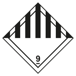 Gefahrzettel, Gefahrgutaufkleber Klasse 9 Verschiedene gefährliche Stoffe und Gegenstände, mit durchgehender Kontrastlinie, Folie, 100 x 100 mm, 100 Stück/Rolle