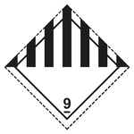 Gefahrzettel, Gefahrgutaufkleber Klasse 9 Verschiedene gefährliche Stoffe und Gegenstände, mit gestrichelter Kontrastlinie, Folie, 100 x 100 mm, Einzeletikett