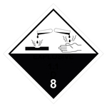 Gefahrzettel, Gefahrgutaufkleber Klasse 8 Ätzende Stoffe, Haftpapier, 150 x 150 mm, 500 Stück/Rolle