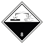 Gefahrzettel, Gefahrgutaufkleber Klasse 8 Ätzende Stoffe, mit durchgehender Kontrastlinie, Folie, 100 x 100 mm, 500 Stück/Rolle