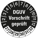 Pr&uuml;fplakette DGUV Vorschrift gepr&uuml;ft 2027 Schwarz Chromopapier tiefk&uuml;hlgeeignet &Oslash; 20 mm 500 St&uuml;ck/Rolle
