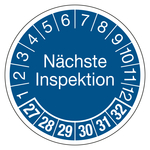 Prüfplaketten blau Ø 30 mm "Nächste Inspektion" 2027 - 2032 aus PVC-Folie 10 Stück/Bogen