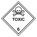Gefahrzettel, Gefahrgutaufkleber Klasse 6.1 Giftige Stoffe mit Zusatztext TOXIC, mit durchgehender Kontrastlinie, Folie, 100 x 100 mm, 100 St&uuml;ck/Rolle