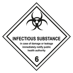 Gefahrzettel, Gefahrgutaufkleber Klasse 6.2 Ansteckungsgef&auml;hrliche Stoffe mit Zusatztext INFECTIOUS SUBSTANCE (Gesundheitsbeh&ouml;rden verst&auml;ndigen), mit durchgehender Kontrastlinie, Folie, 100 x 100 mm, 100 St&uuml;ck/Rolle