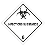 Gefahrzettel, Gefahrgutaufkleber Klasse 6.2 Ansteckungsgefährliche Stoffe mit Zusatztext INFECTIOUS SUBSTANCE, in verschiedenen Größen und Materialien