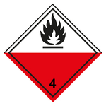 Gefahrzettel, Gefahrgutaufkleber Klasse 4.2 Selbstentzündliche Stoffe, Flamme Schwarz mit durchgehender Kontrastlinie oben in verschiedenen Größen und Materialien