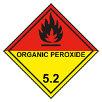 Gefahrzettel, Gefahrgutaufkleber Klasse 5.2 Organische Peroxide, Flamme Schwarz mit Zusatztext ORGANIC PEROXIDE, mit durchgehender Kontrastlinie in verschiedenen Größen und Materialien