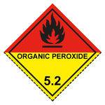Gefahrzettel, Gefahrgutaufkleber Klasse 5.2 Organische Peroxide, Flamme Schwarz mit Zusatztext ORGANIC PEROXIDE, mit gestrichelter Kontrastlinie unten in verschiedenen Größen und Materialien