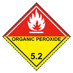 Gefahrzettel, Gefahrgutaufkleber Klasse 5.2 Organische Peroxide, Flamme Weiß mit Zusatztext ORGANIC PEROXIDE, mit gestrichelter Kontrastlinie in verschiedenen Größen und Materialien