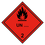 Gefahrzettel, Gefahrgutaufkleber Klasse 2.1 Entz&uuml;ndbare Gase mit Eindruck UN-Nummer, Flamme Schwarz, mit durchgehender Kontrastlinie, Folie, 100 x 100 mm, Einzeletikett