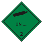 Gefahrzettel, Gefahrgutaufkleber Klasse 2.2 Nicht entz&uuml;ndbare, nicht giftige Gase mit Eindruck UN-Nummer, Gasflasche Schwarz, mit gestrichelter Kontrastlinie, Folie, 100 x 100 mm, 500 St&uuml;ck/Rolle