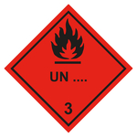 Gefahrzettel, Gefahrgutaufkleber Klasse 3 Entz&uuml;ndbare, fl&uuml;ssige Stoffe mit Eindruck UN-Nummer, Flamme Schwarz, Folie, 100 x 100 mm, 500 St&uuml;ck/Rolle