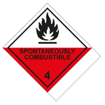 Gefahrzettel, Gefahrgutaufkleber Klasse 4.2 Selbstentzündliche Stoffe mit Zusatztext SPONTANEOUSLY COMBUSTIBLE zur Selbstbeschriftung, Flamme Schwarz, Folie, 100 x 120 mm, 500 Stück/Rolle