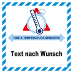 Gefahrzettel, Time And Temperature Sensitive, mit Wunschtext, Haftpapier, 100 x 100 mm, 500 Stück/Rolle