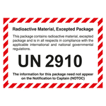 Gefahrzettel Radioactive Material, Excepted Package, mit UN 2910, Folie, 105 x 74 mm, 500 Stück/Rolle
