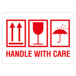Verpackungskennzeichen Handle with care, Folie, 105 x 74 mm, 500 Stück/Rolle