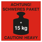 Paketaufkleber Achtung Schweres Paket +15 kg Rot Haftpapier 100 x 100 mm 100 St&uuml;ck/Rolle