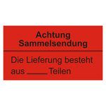 Paketaufkleber Sammelsendung Die Lieferung besteht aus ... Teilen, Rot, Haftpapier, 140 x 75 mm, 100 Stück/Rolle