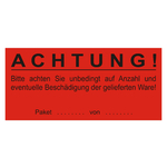 Paketaufkleber Bitte achten Sie auf Anzahl und Beschädigungen, Rot, 136 x 63 mm