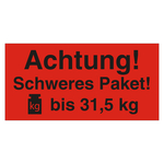 Paketaufkleber Achtung Schweres Paket bis 31,5 kg Rot