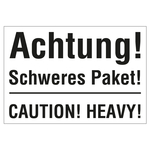 Paketaufkleber Achtung Schweres Paket Caution Heavy Weiß