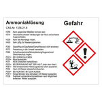GHS Gefahrstoffetikett Ammoniaklösung, für interne Verwendung, in verschiedenen Ausführungen